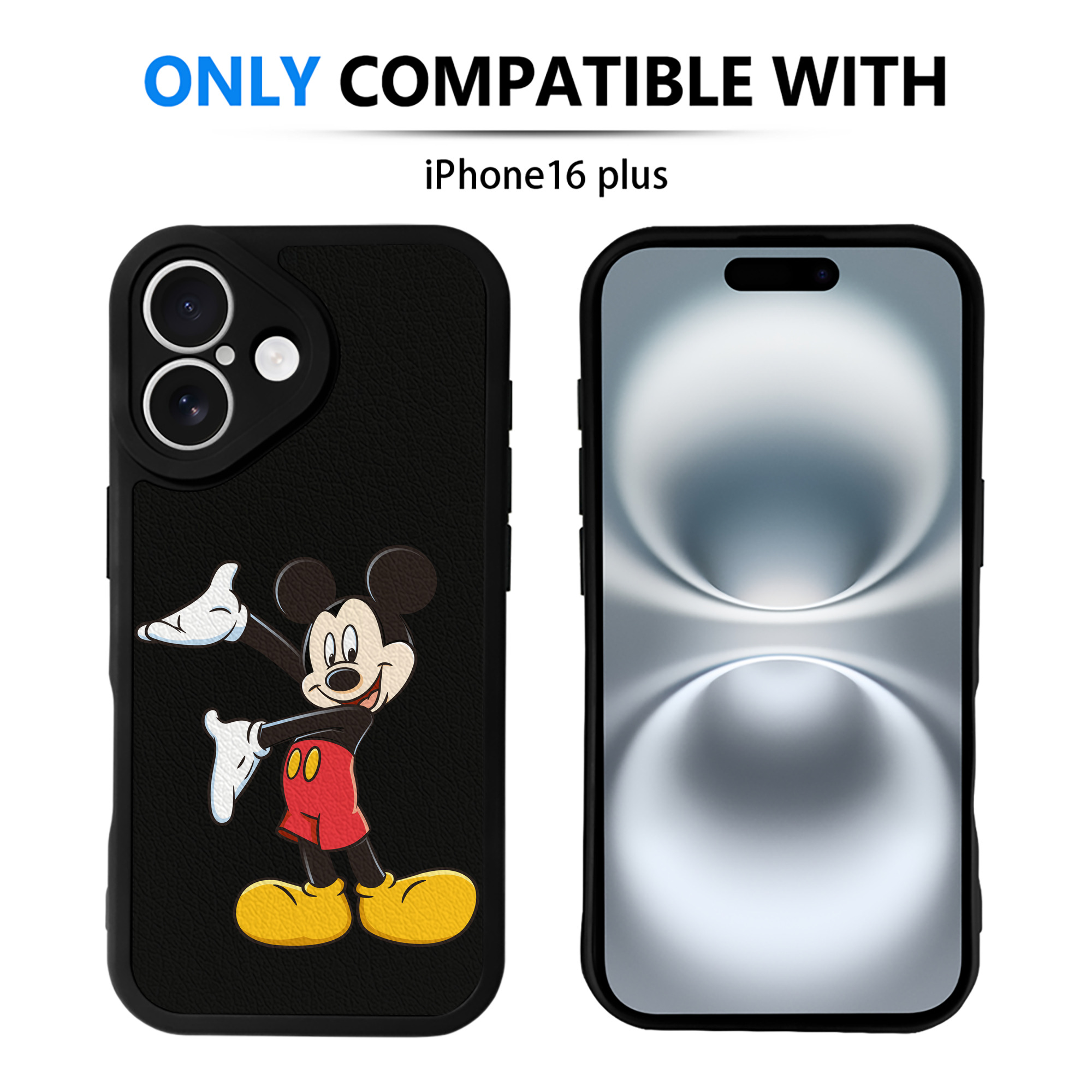 （画像用） ミッキーマウス Mickey Mouse 【iPhone 16シリーズ対応】シリコンスマホケース（レザー調） 材質：シリコン